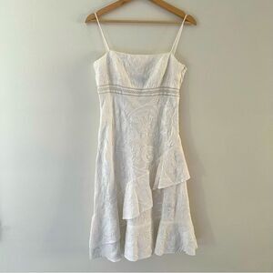 Ralph Lauren Black Label Dress Linen Embroidered Ruffle Lined White Size 6